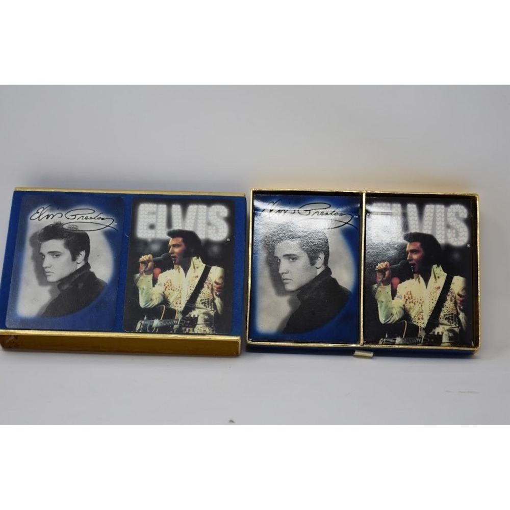 Vintage Elvis Presley Playing Cards Set w Case Blue Gold Collectible Card Deck - Picture 1 of 2